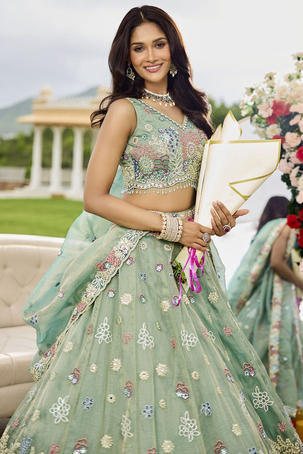 Green Silk Lehenga Choli - SFPRF261706R