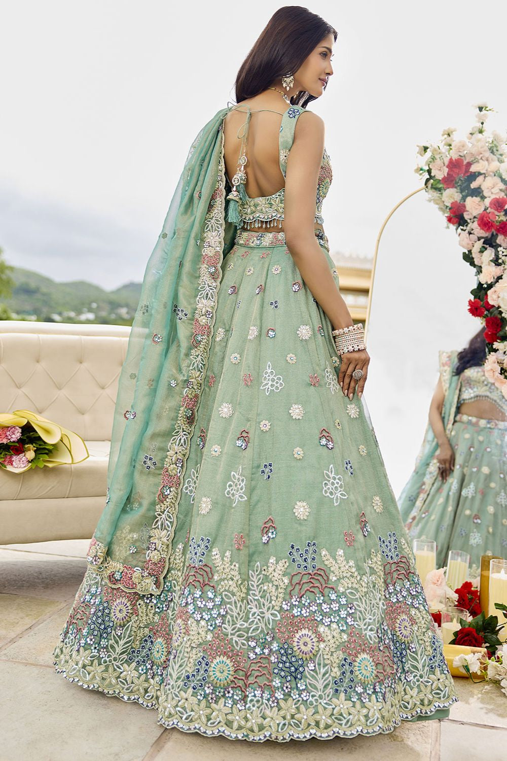 Green Silk Lehenga Choli - SFPRF261706R