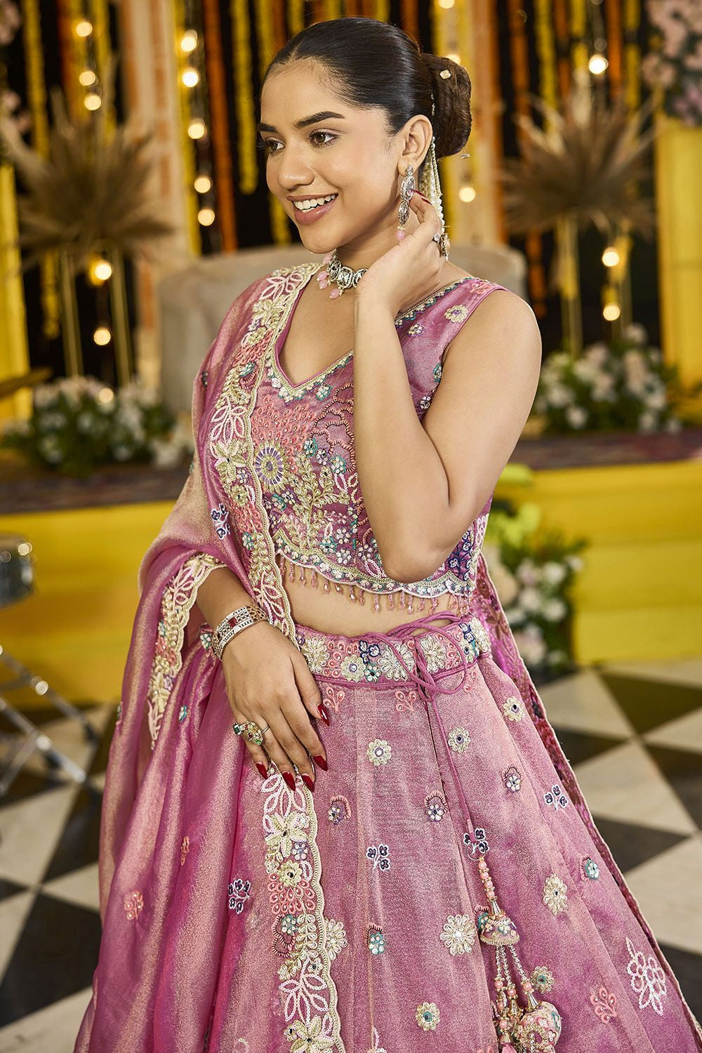 Pink Silk Lehenga Choli - SFPRF261707R