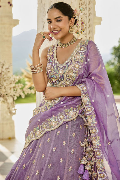 Purple Silk Lehenga Choli - SFPRF261708R