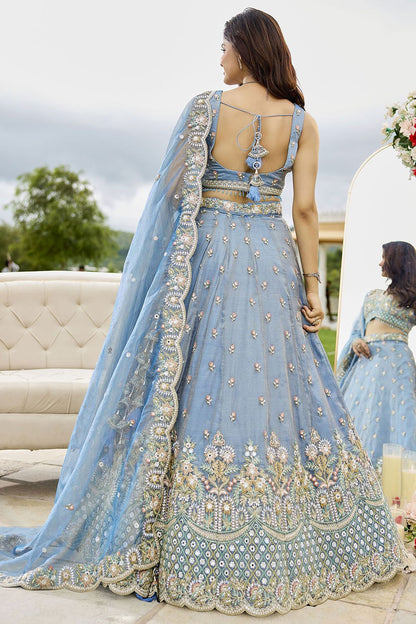 Blue Silk Lehenga Choli - SFPRF261709R