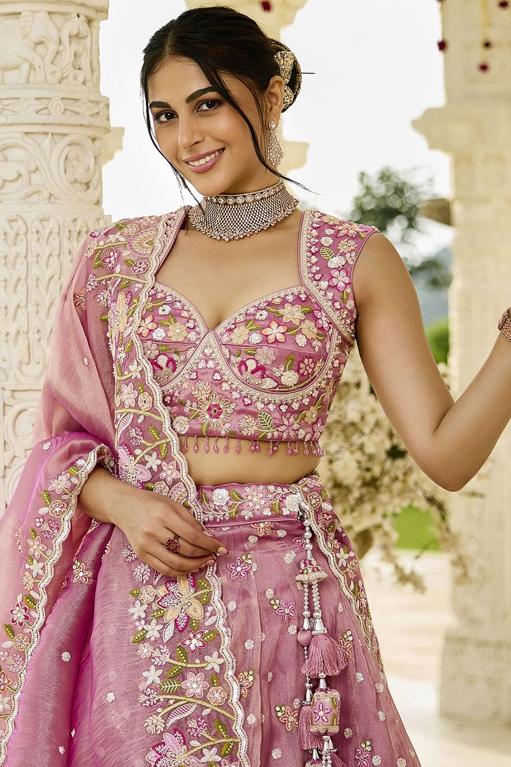 Pink Organza Lehenga Choli - SFPRF261710R
