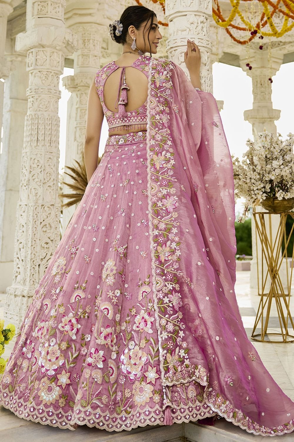 Pink Organza Lehenga Choli - SFPRF261710R