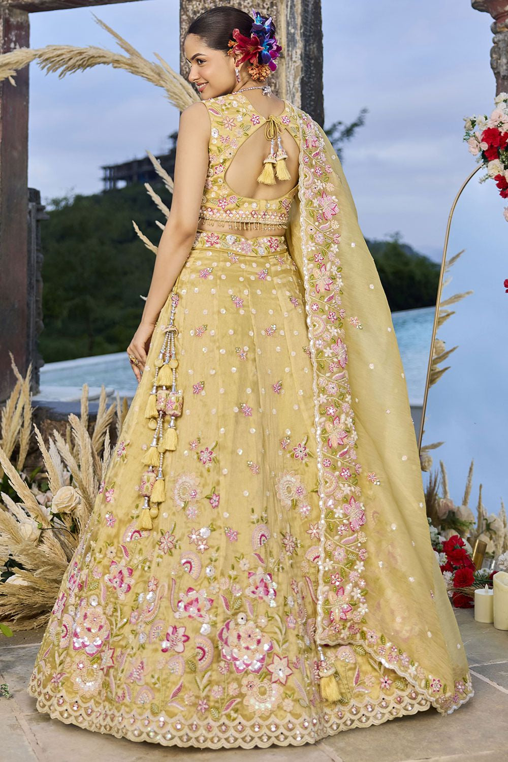 Yellow Organza Lehenga Choli - SFPRF261711R