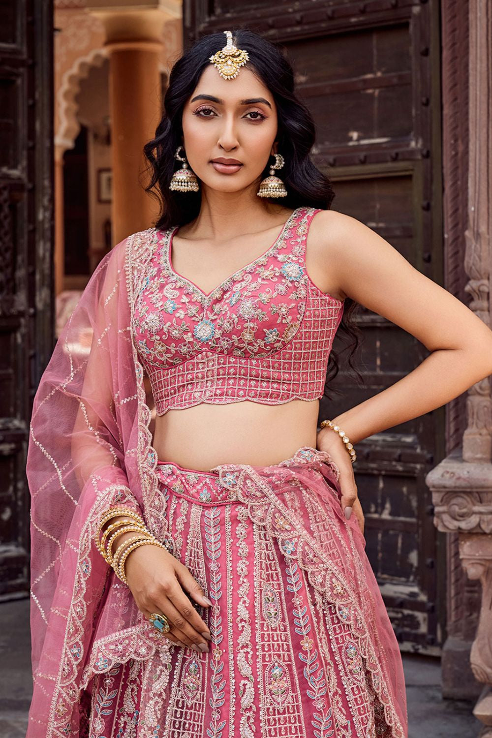 Pink Net Wedding Sangeet Lehenga Choli  SFPRF265602