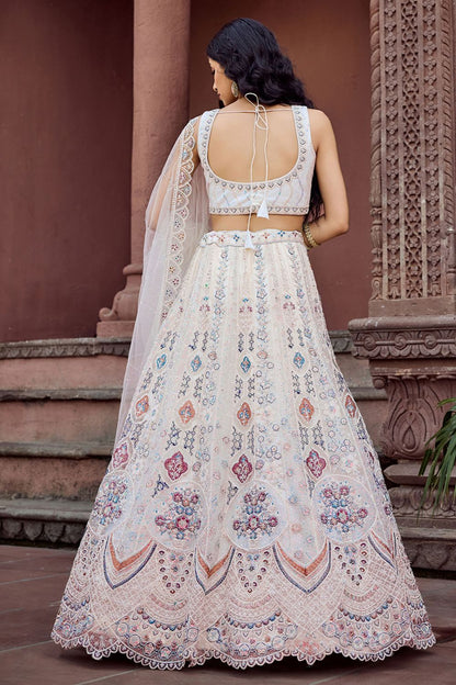Cream Net Wedding Sangeet Lehenga Choli SFPRF265604