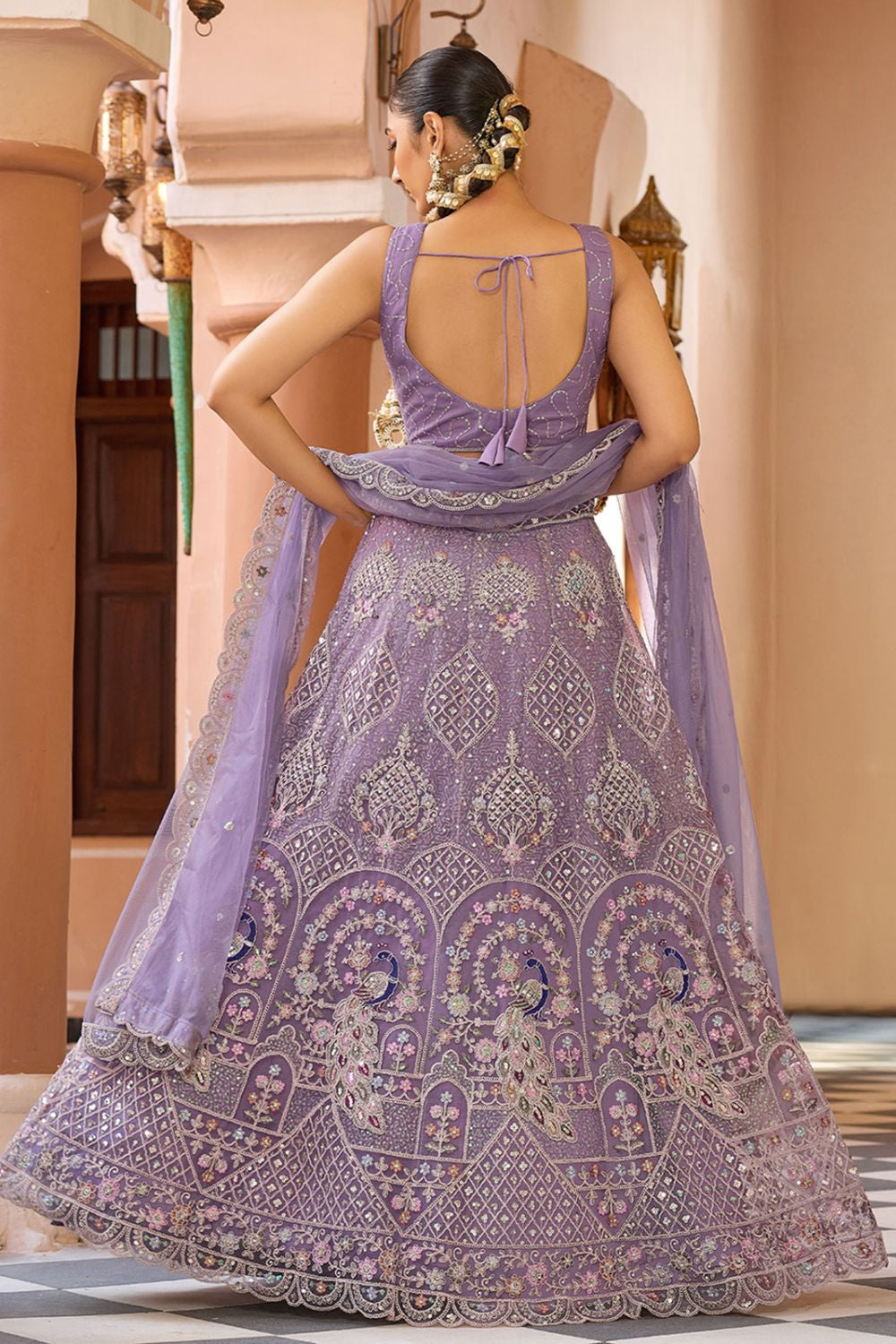 Purple Net Wedding Sangeet Lehenga Choli  SFPRF265606