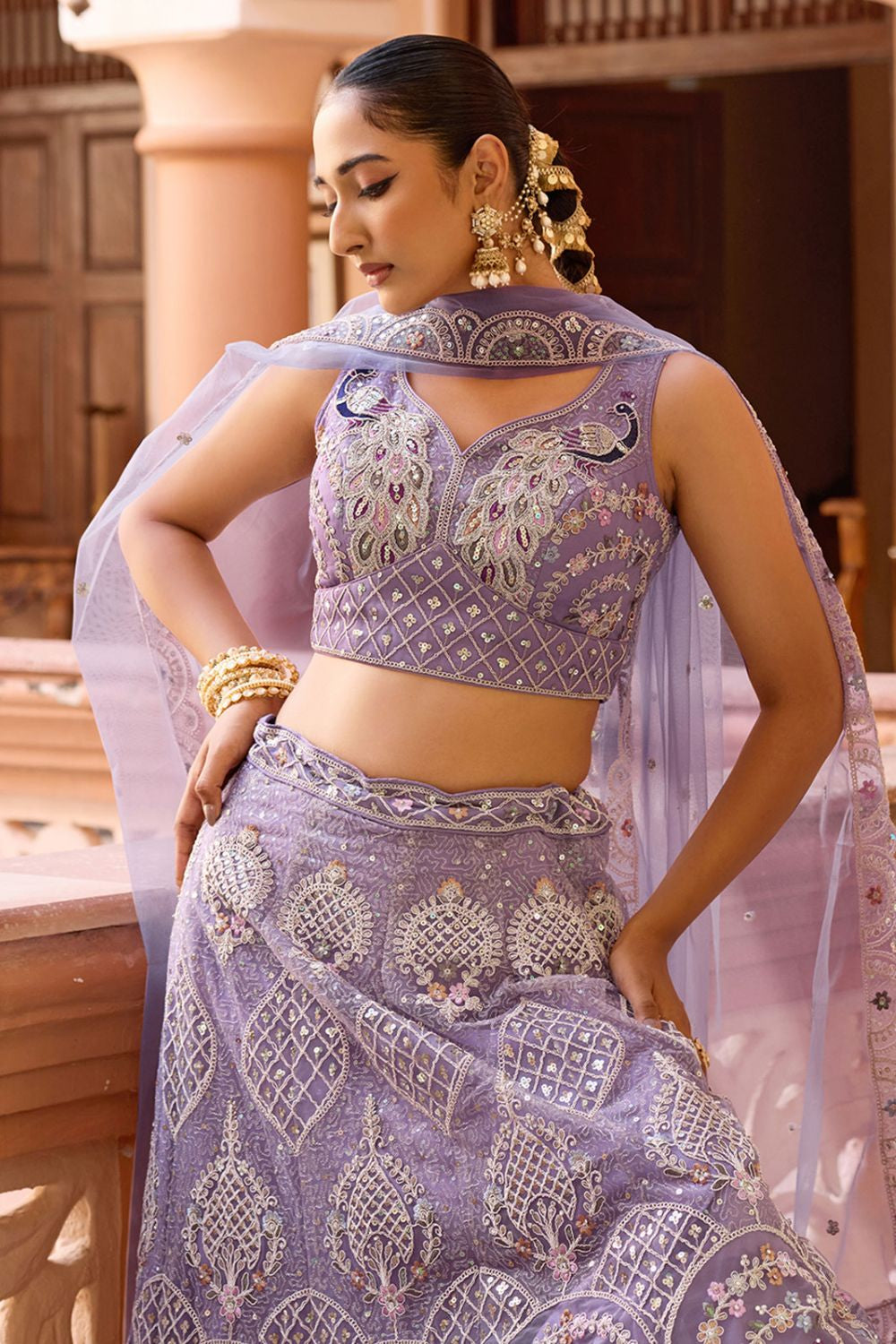 Purple Net Wedding Sangeet Lehenga Choli  SFPRF265606