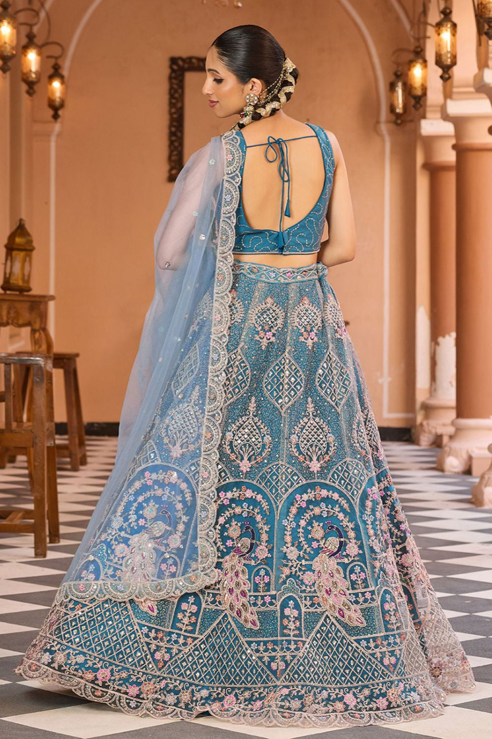 Blue Net Wedding Sangeet Lehenga Choli  SFPRF265607