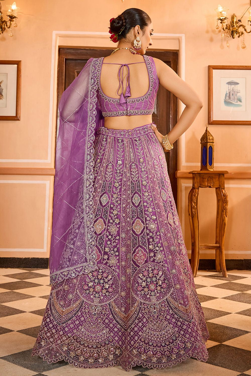 Purple Net Wedding Sangeet Lehenga Choli  SFPRF265612