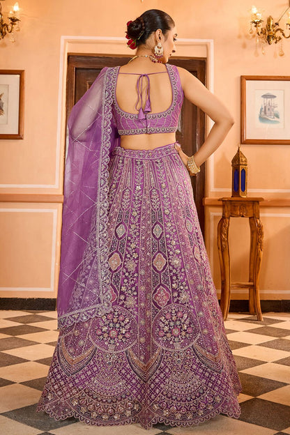 Purple Net Wedding Sangeet Lehenga Choli  SFPRF265612