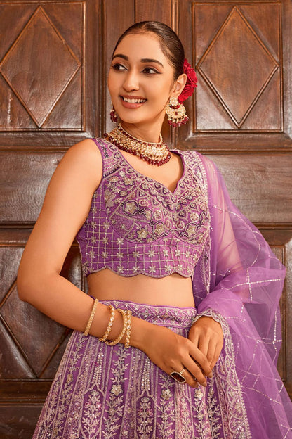 Purple Net Wedding Sangeet Lehenga Choli  SFPRF265612