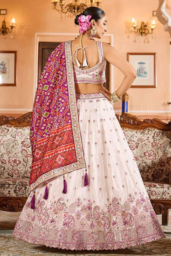 Off White Engagement Wedding Tissue Lehenga Choli - SFPRF266902