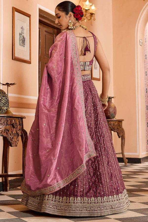 Maroon Tissue Engagement Sangeet Lehenga Choli SFPRF268206
