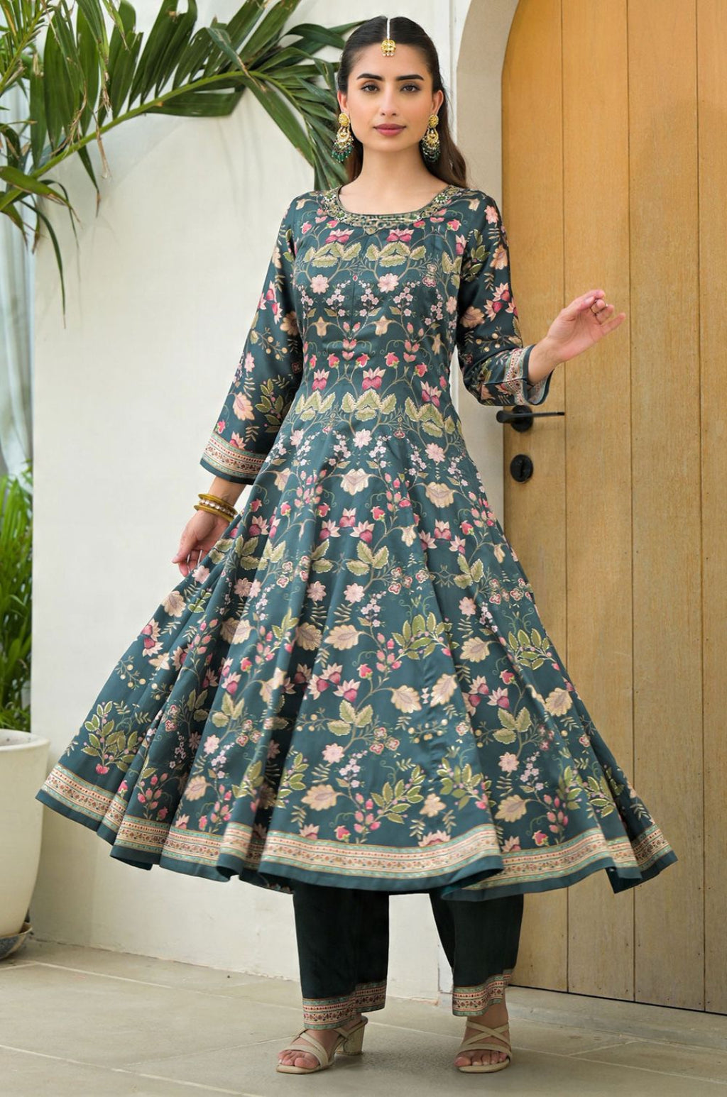 Green Satin Salwar Kameez - SFPRF276803R
