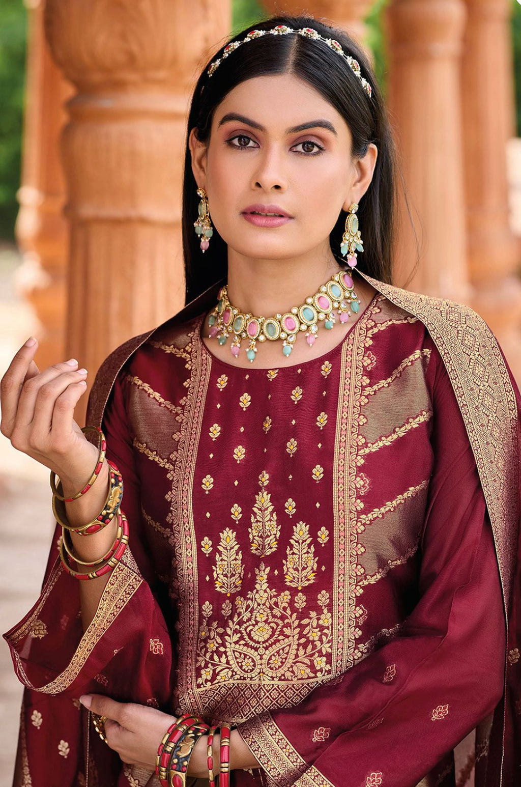 Maroon Silk Salwar Kameez - SFPRF278501