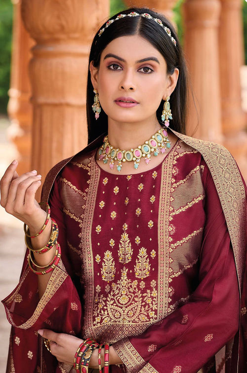 Maroon Silk Salwar Kameez - SFPRF278501