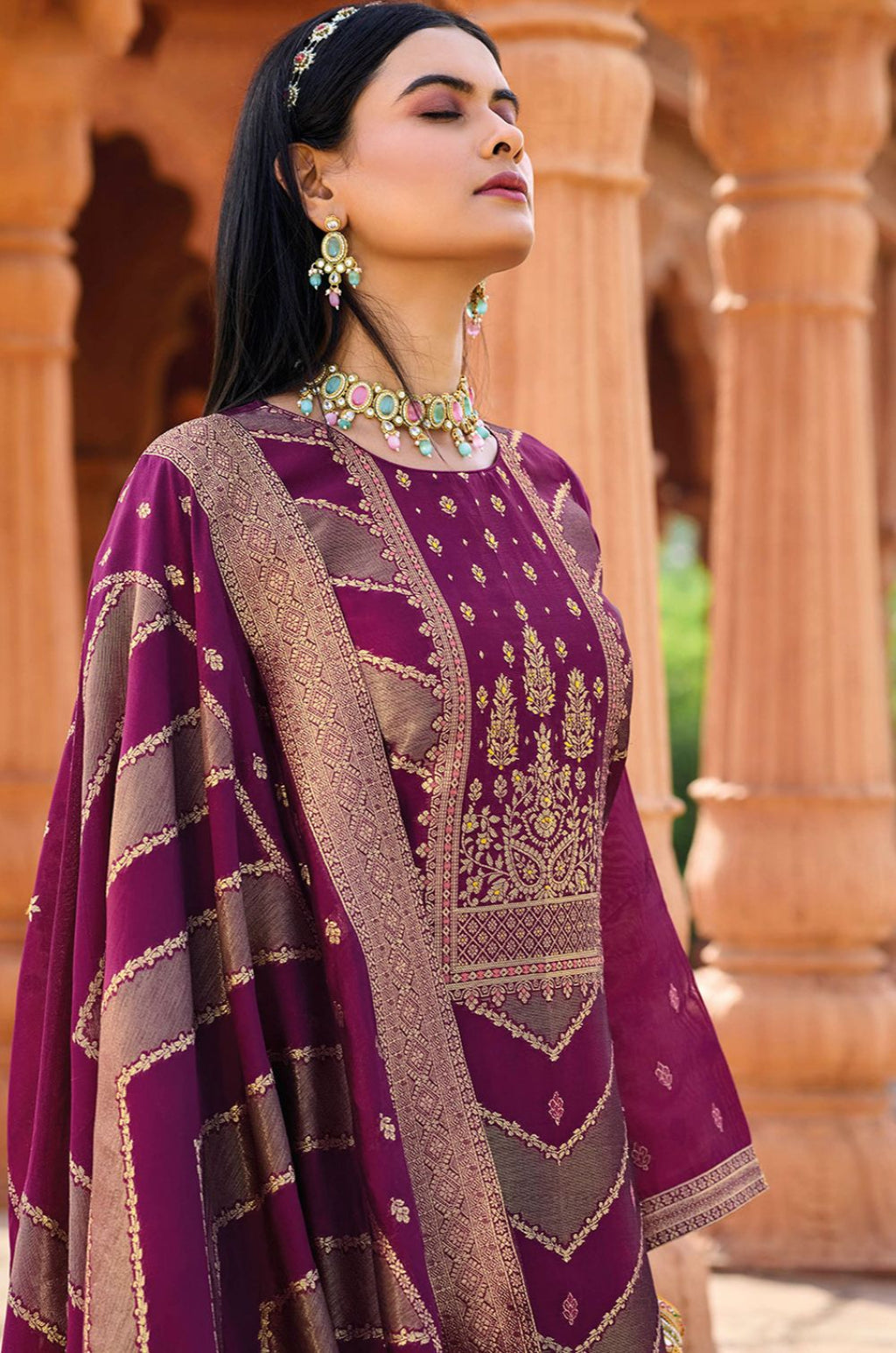 Magenta Silk Salwar Kameez - SFPRF278503