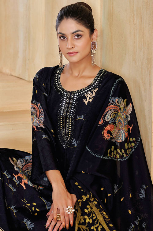 Black Silk Salwar Kameez - SFPRF278603