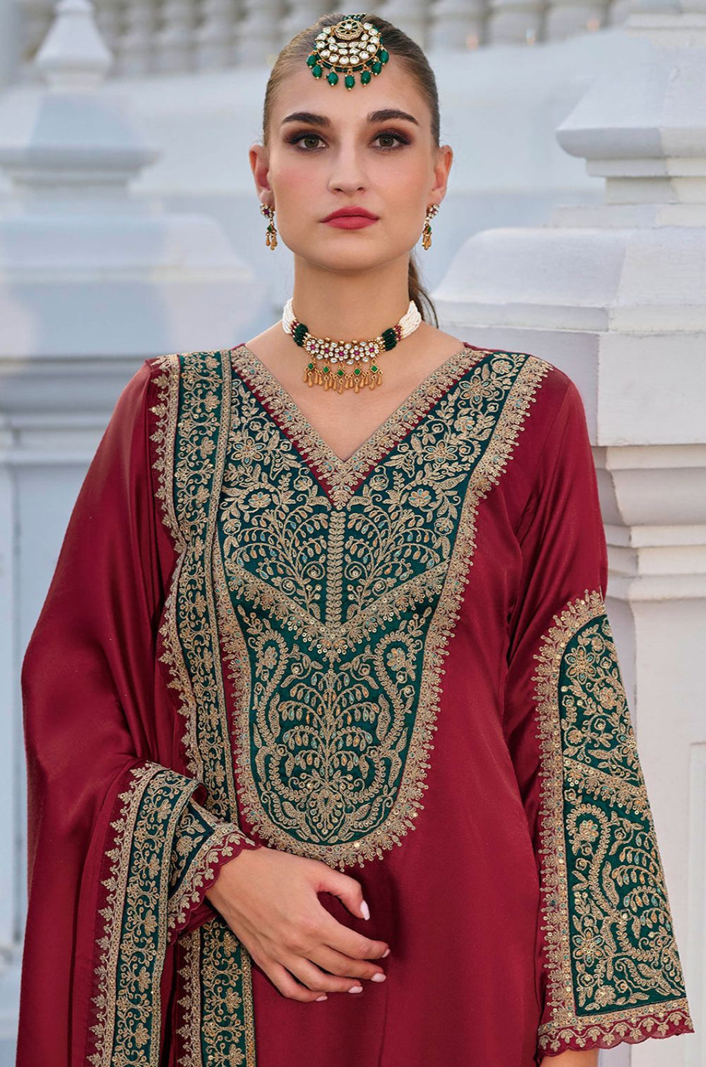 Maroon Silk Salwar Kameez - SFPRF278703