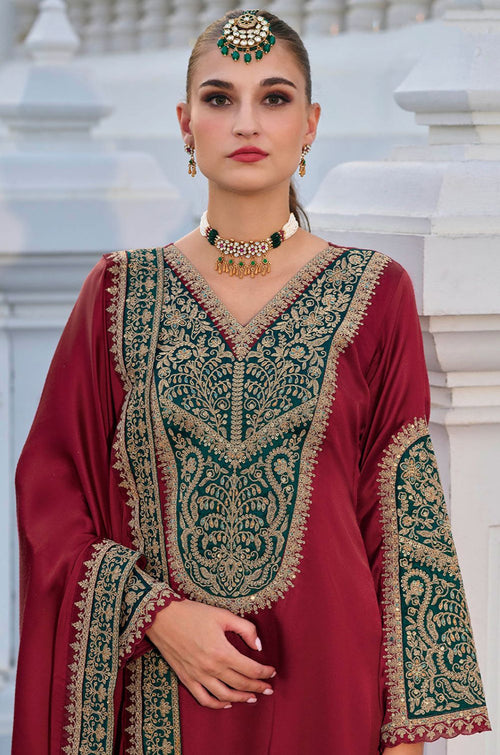 Maroon Silk Salwar Kameez - SFPRF278703