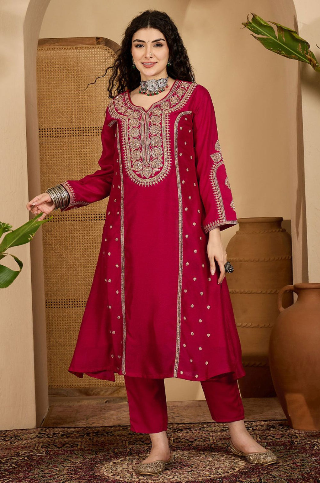Red Silk Salwar Kameez - SFPRF279001R