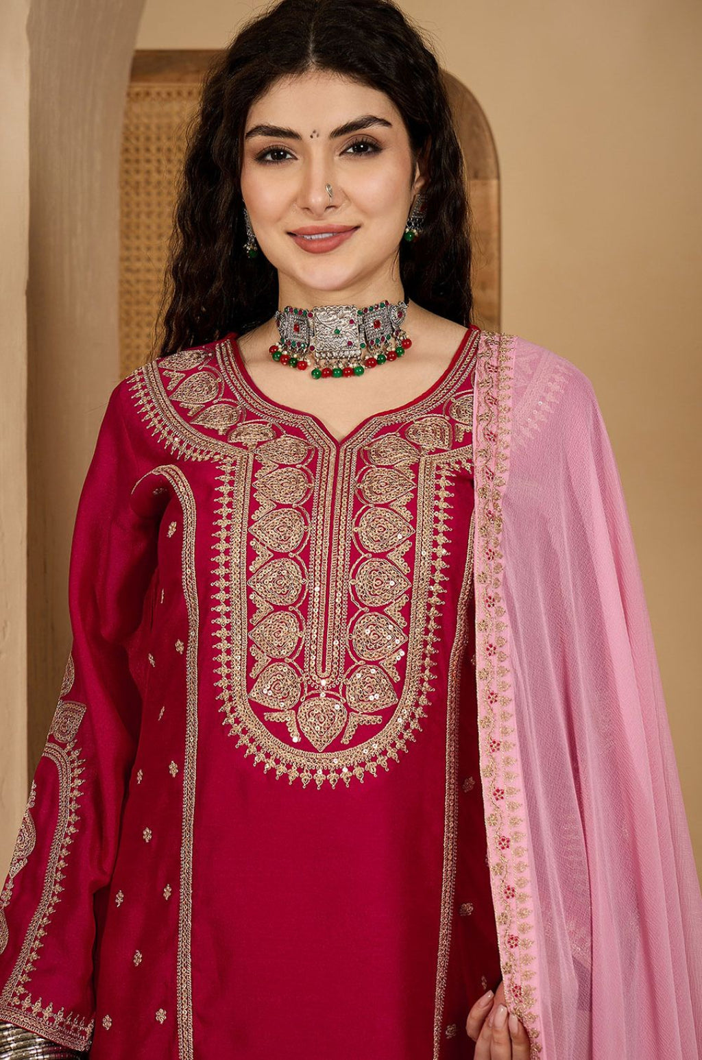 Red Silk Salwar Kameez - SFPRF279001R