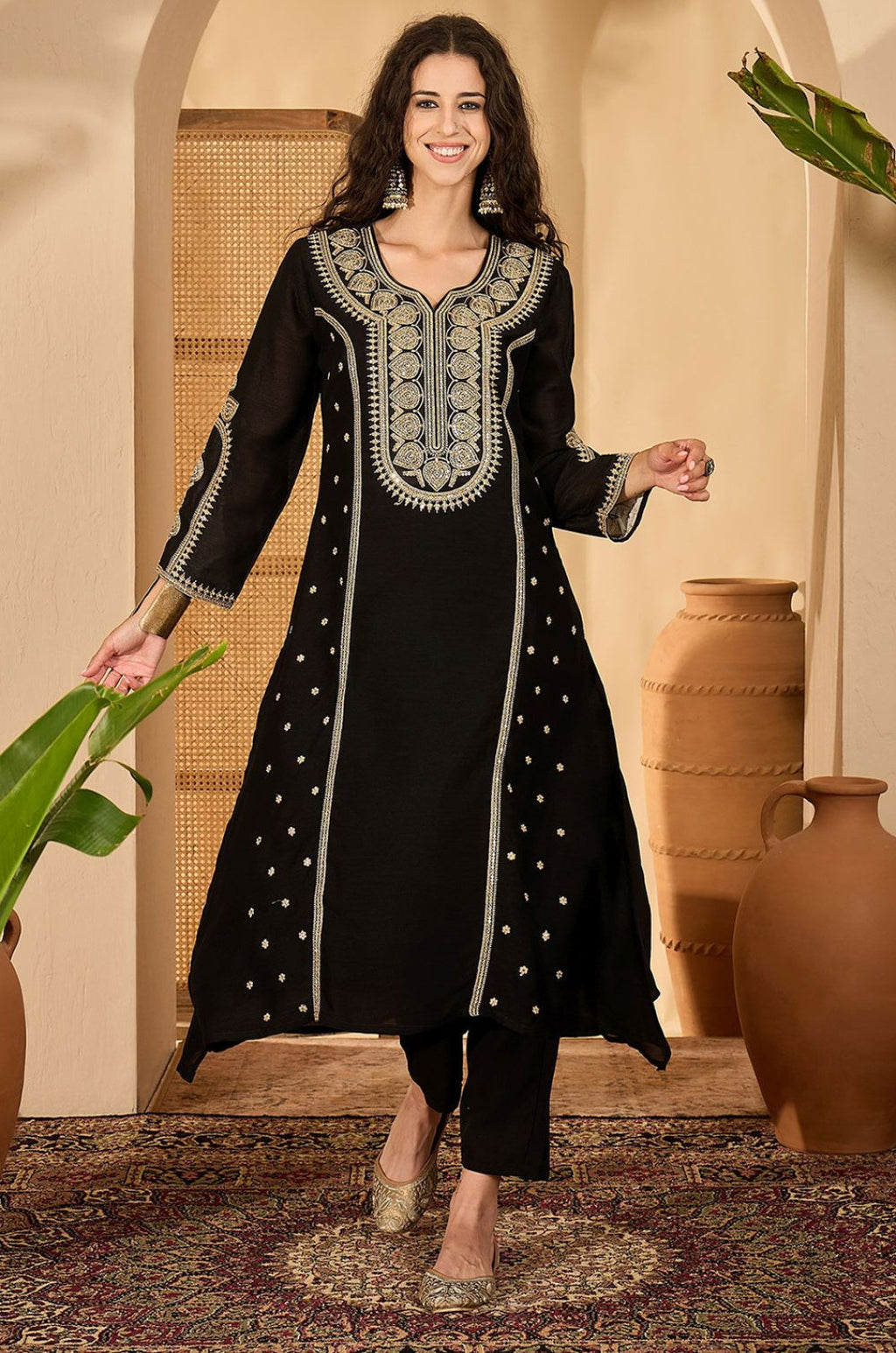 Black Silk Salwar Kameez - SFPRF279003R
