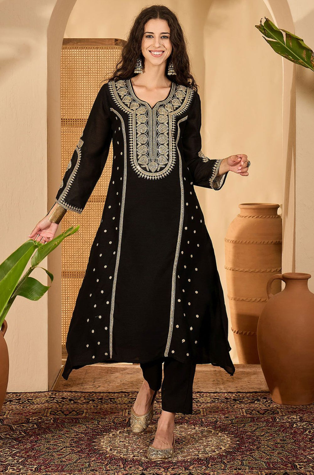 Black Silk Salwar Kameez - SFPRF279003R