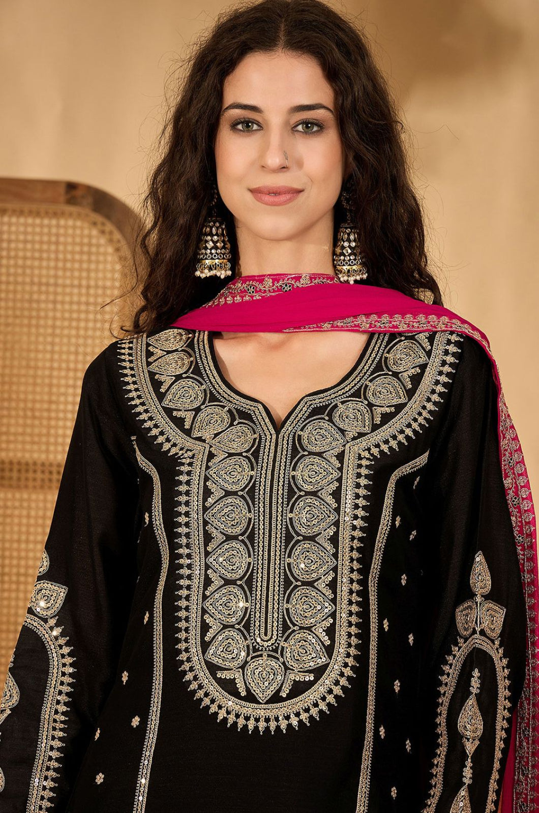 Black Silk Salwar Kameez - SFPRF279003R