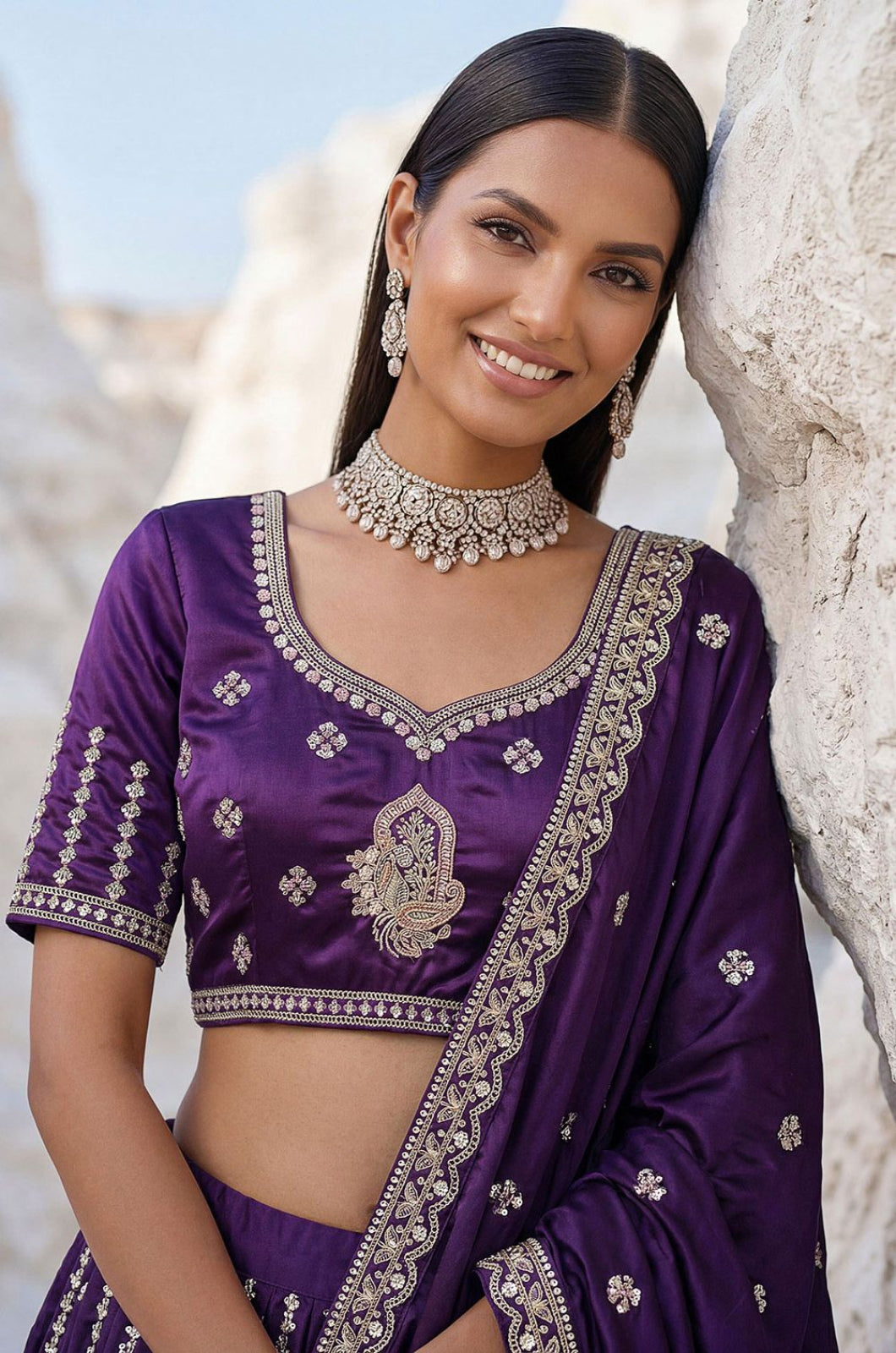 Purple Silk Lehenga Choli - SFPRF279405