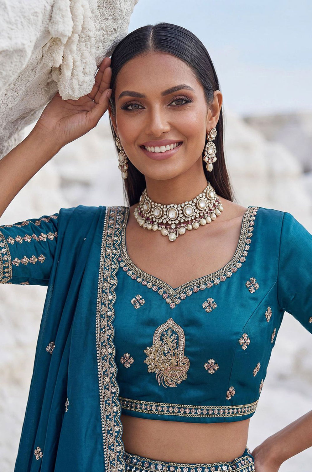 Firozi Silk Lehenga Choli - SFPRF279406