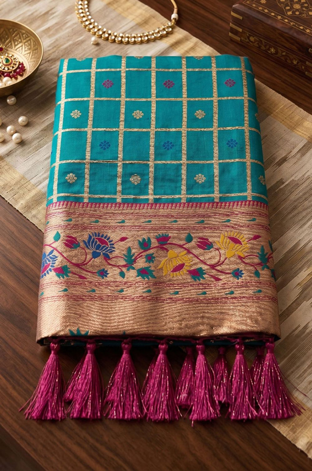 Turquoise Banarasi Sarees - SFPRF279602