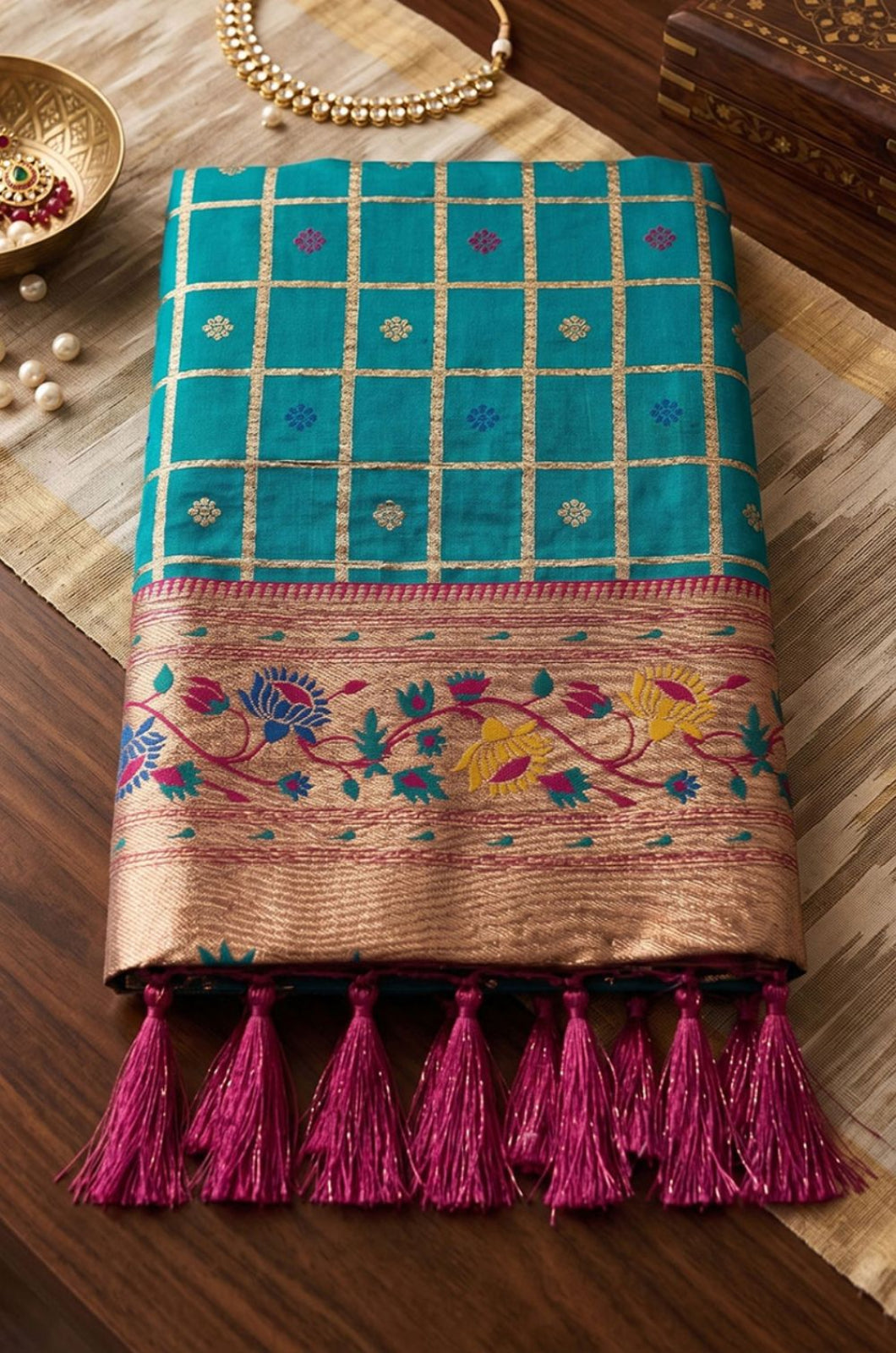 Turquoise Banarasi Sarees - SFPRF279602