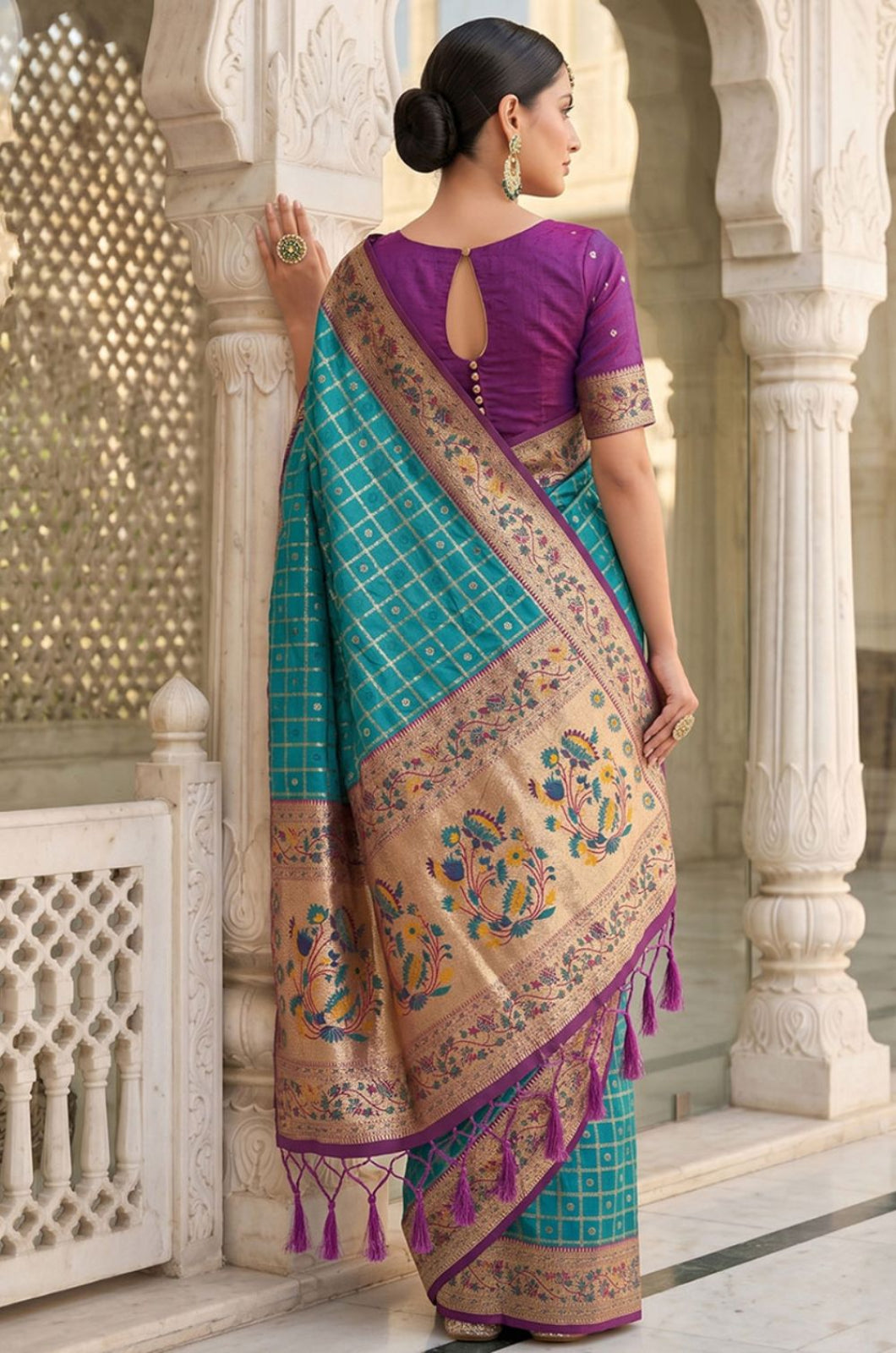 Turquoise Banarasi Sarees - SFPRF279602