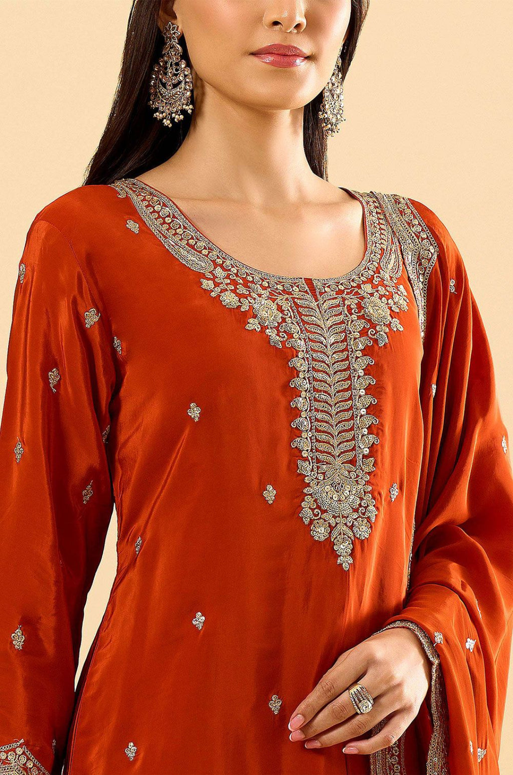 Orange Silk Salwar Kameez - SFPRF279701R