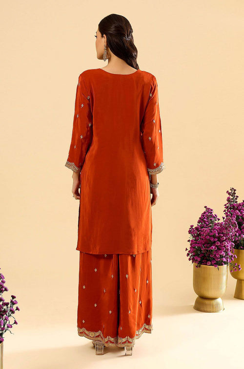 Orange Silk Salwar Kameez - SFPRF279701R