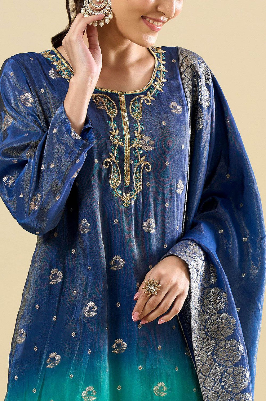 Blue Viscose Salwar Kameez - SFPRF279801R