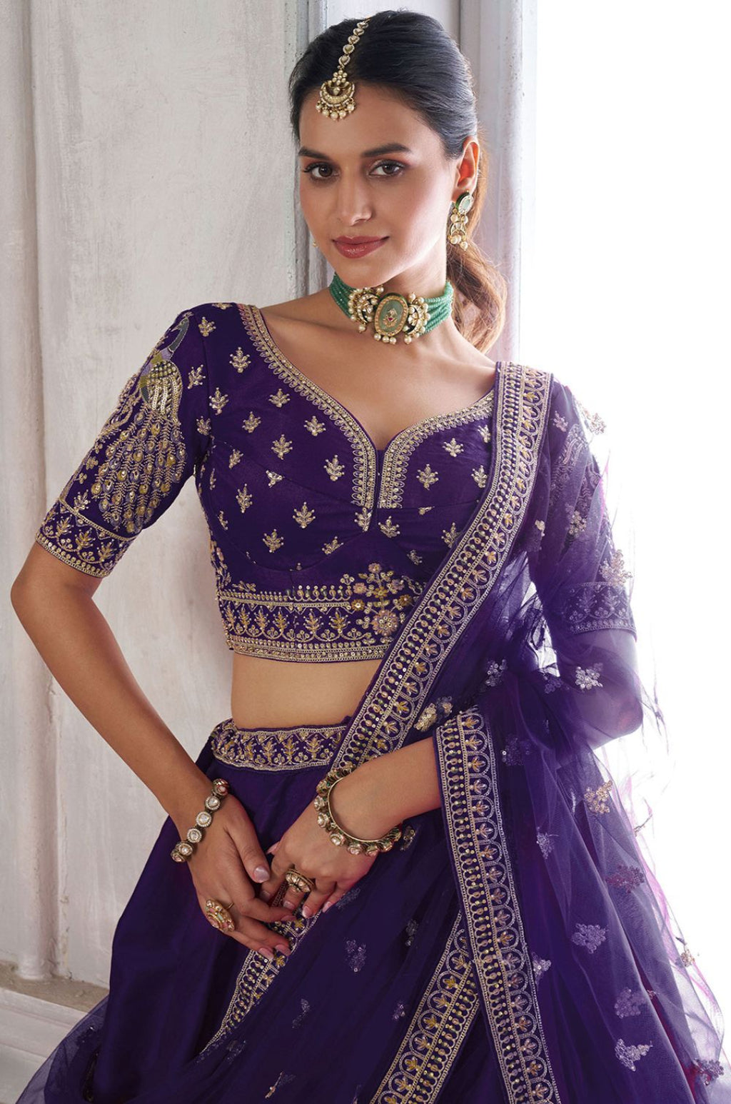 Purple Silk Lehenga Choli - SFPRF280001