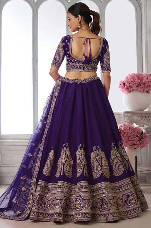 Purple Silk Lehenga Choli - SFPRF280001