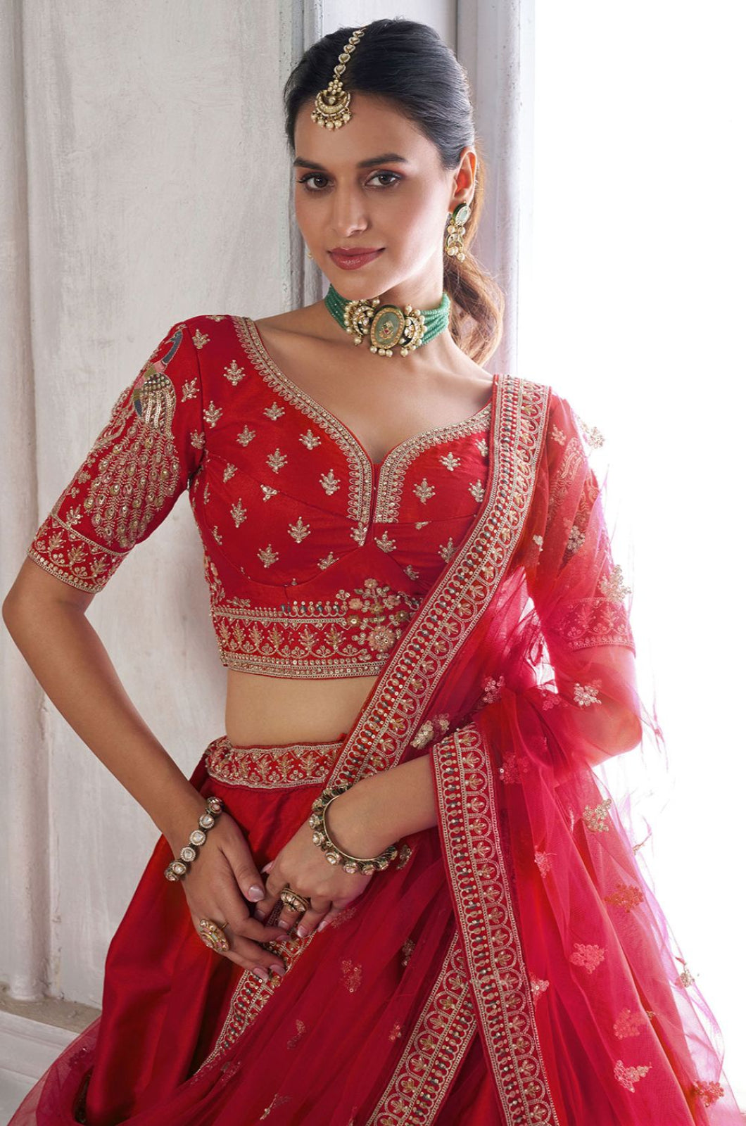 Red Silk Lehenga Choli - SFPRF280003