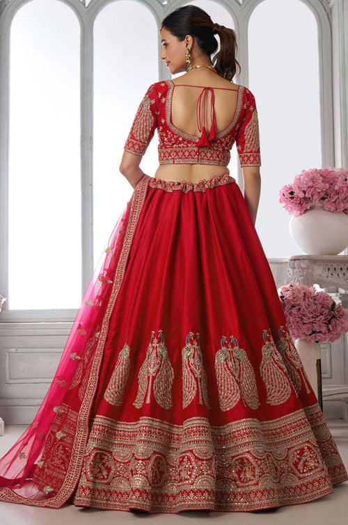 Red Silk Lehenga Choli - SFPRF280003