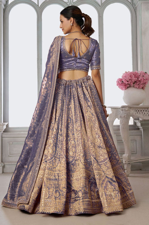 Purple Kanjivaram Lehenga Choli - SFPRF280004
