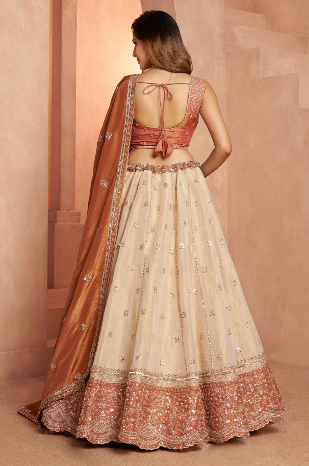 Cream Kanjivaram Lehenga Choli - SFPRF280009