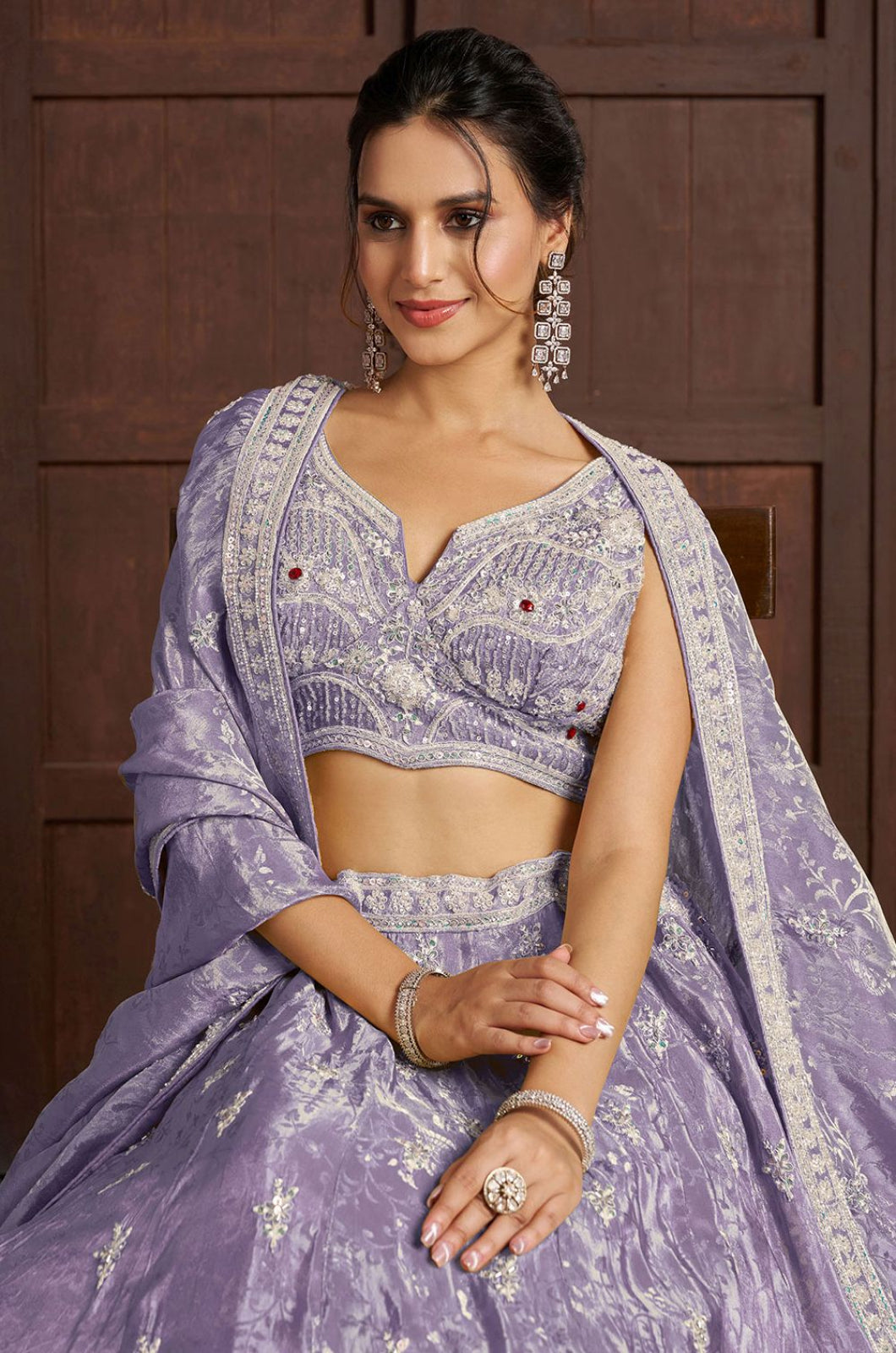Purple Tissue Lehenga Choli - SFPRF280010