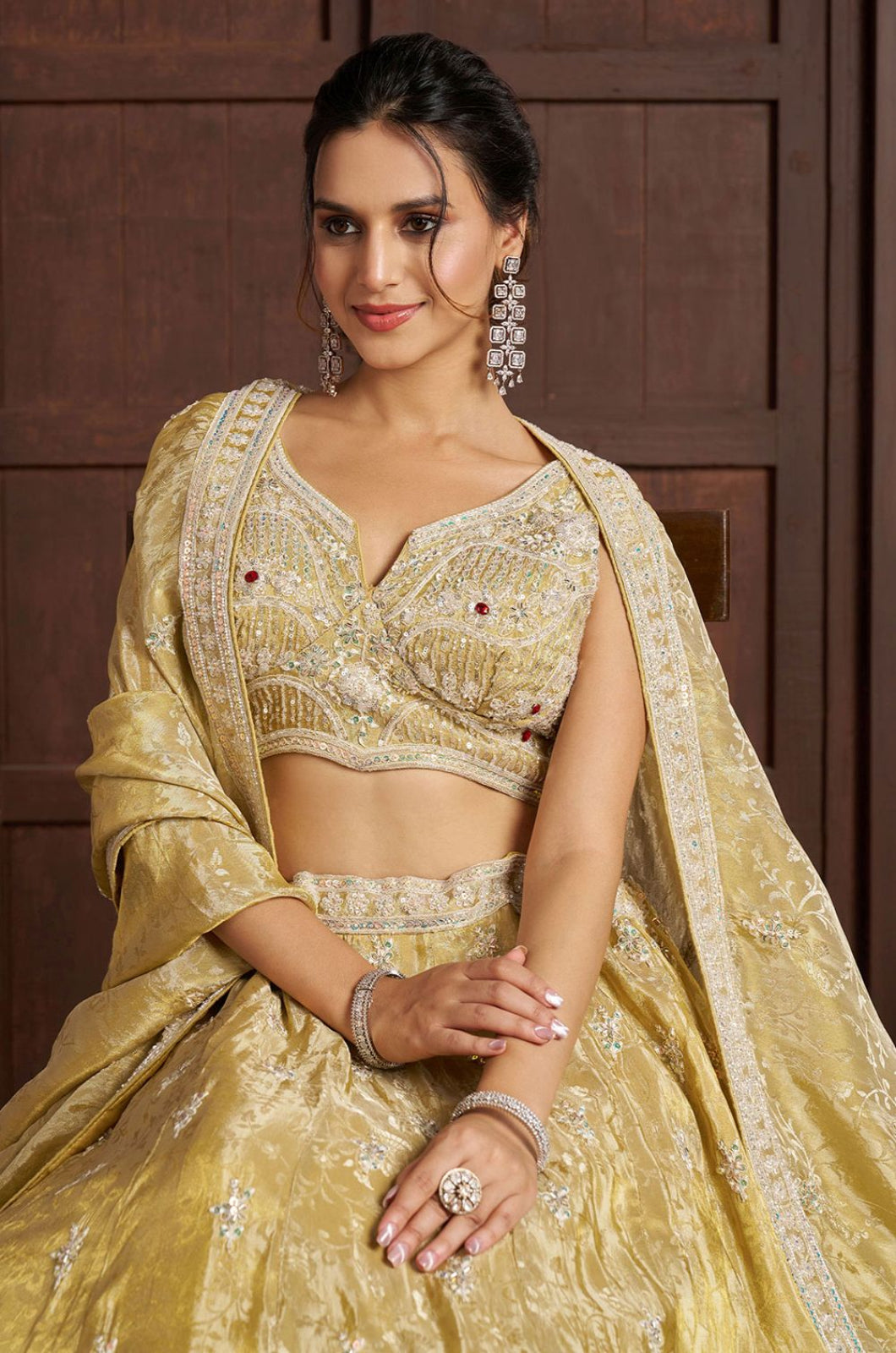 Yellow Tissue Lehenga Choli - SFPRF280011