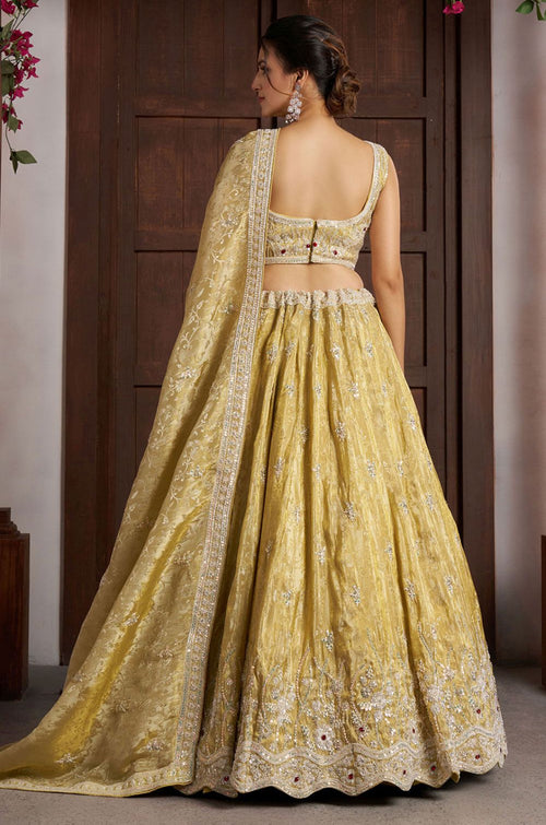 Yellow Tissue Lehenga Choli - SFPRF280011