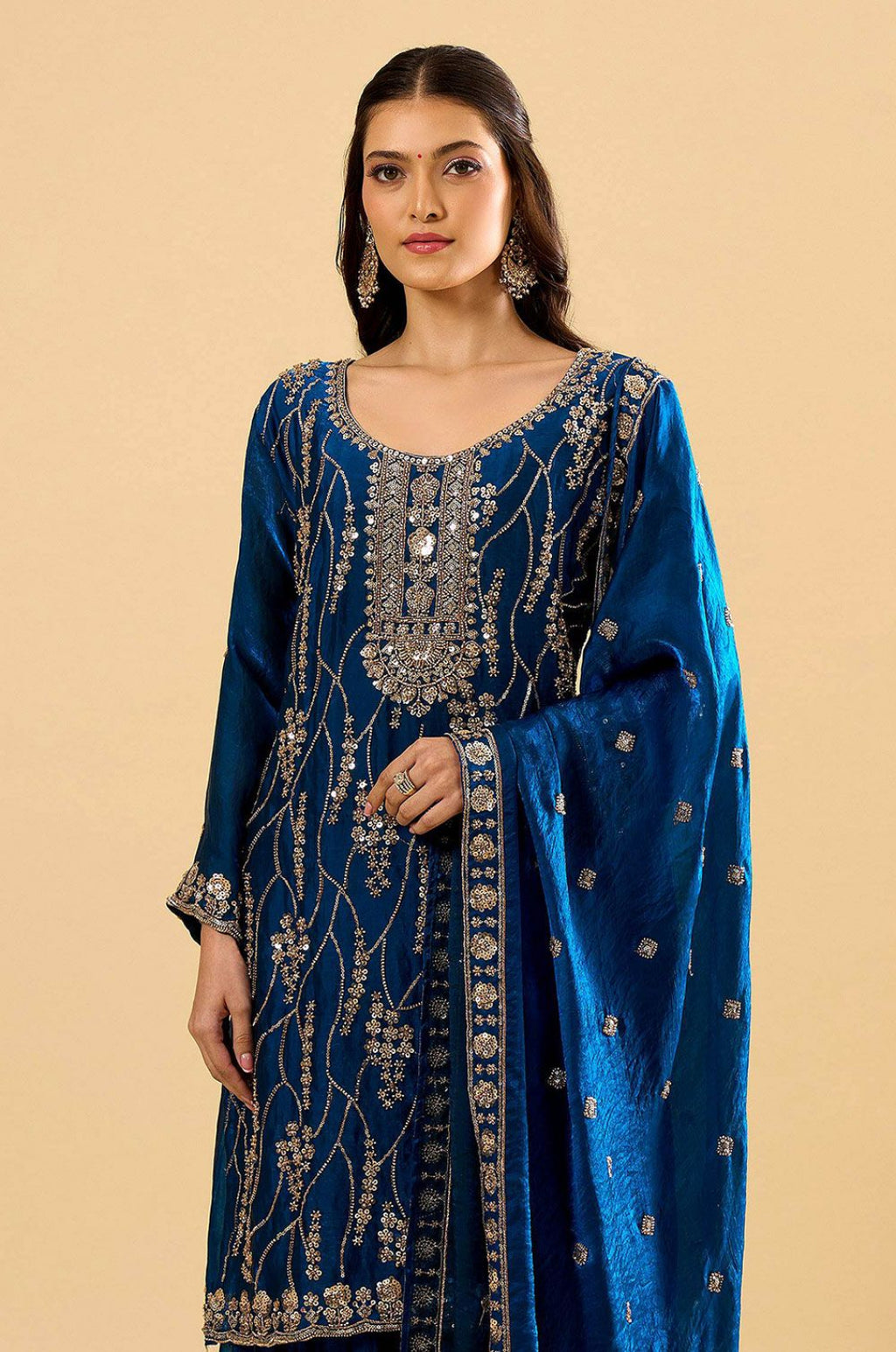 Blue Silk Salwar Kameez - SFPRF280102R