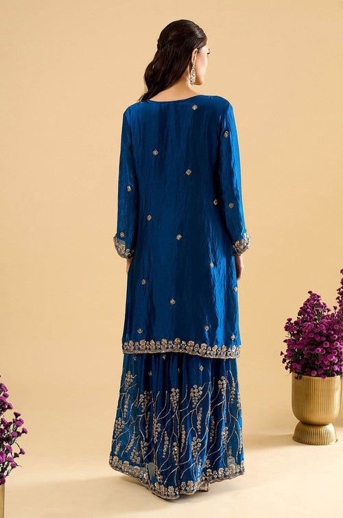 Blue Silk Salwar Kameez - SFPRF280102R