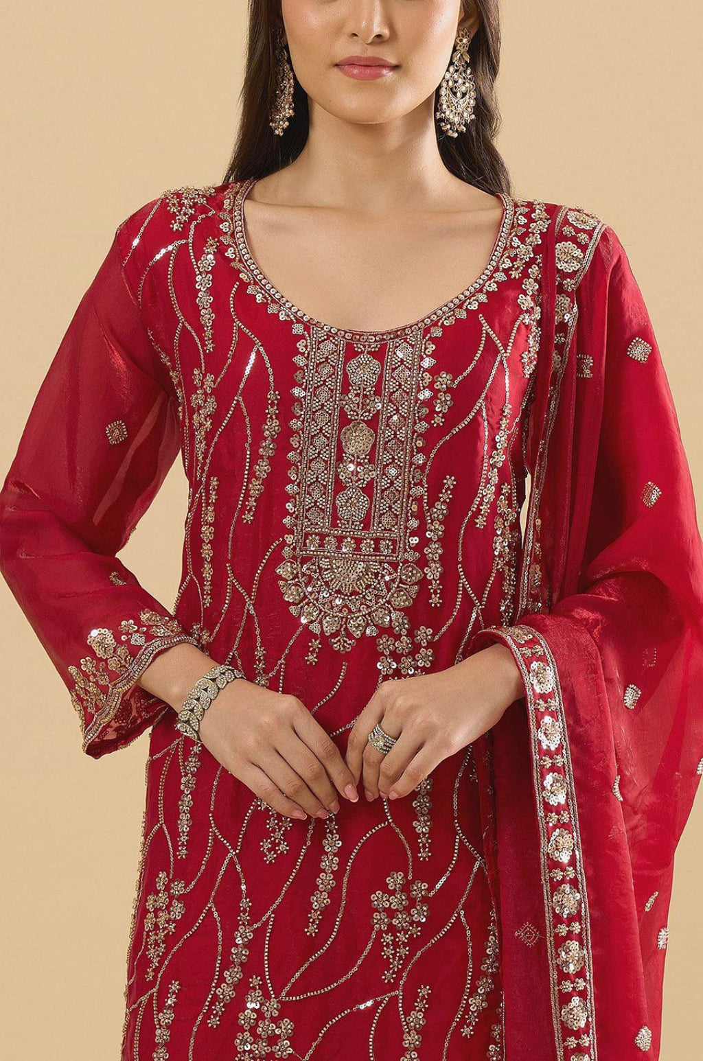 Maroon Silk Salwar Kameez - SFPRF280103R
